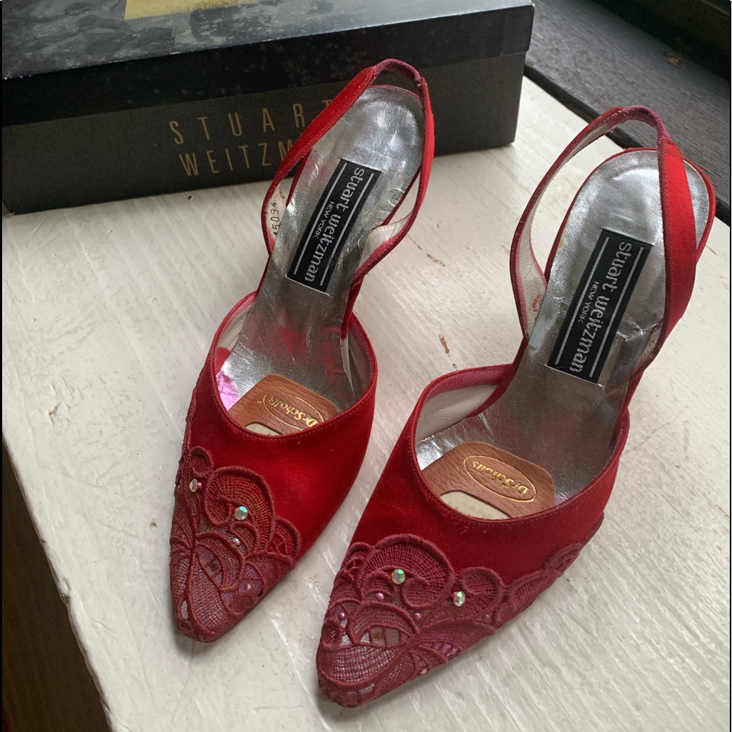 Stuart Weitzman Red Strapped Back Shoe Size 7b